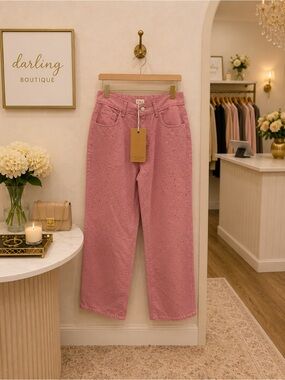 POL Pink Rhinestone Wide Leg Jeans Size Small NWT High Rise